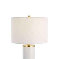Table Lamp, Linen Drum Shade, Gold Accent White Ceramic Base, 26 Inch - BM346779