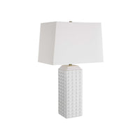 Table Lamp, Linen Shade, 3D Diamond Knob Gloss White Ceramic, 25 Inch - BM346780