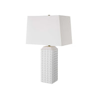 Table Lamp, Linen Shade, 3D Diamond Knob Gloss White Ceramic, 25 Inch - BM346780