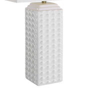 Table Lamp, Linen Shade, 3D Diamond Knob Gloss White Ceramic, 25 Inch - BM346780