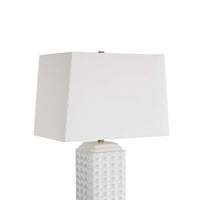 Table Lamp, Linen Shade, 3D Diamond Knob Gloss White Ceramic, 25 Inch - BM346780