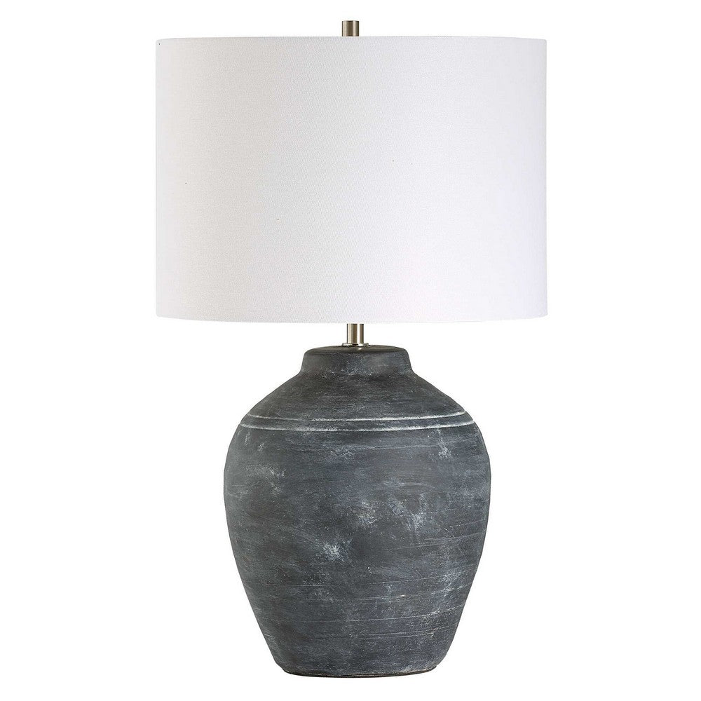 Table Lamp, Off White Linen Shade, Weathered Black Urn Body, 24 Inch - BM346783
