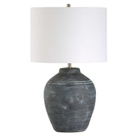 Table Lamp, Off White Linen Shade, Weathered Black Urn Body, 24 Inch - BM346783