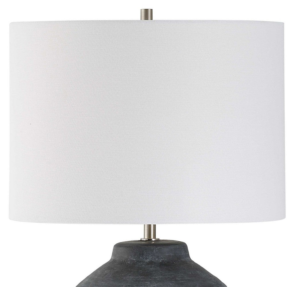 Table Lamp, Off White Linen Shade, Weathered Black Urn Body, 24 Inch - BM346783