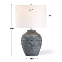Table Lamp, Off White Linen Shade, Weathered Black Urn Body, 24 Inch - BM346783