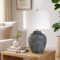 Table Lamp, Off White Linen Shade, Weathered Black Urn Body, 24 Inch - BM346783