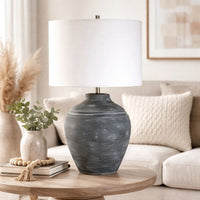 Table Lamp, Off White Linen Shade, Weathered Black Urn Body, 24 Inch - BM346783
