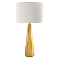 Table Lamp, White Linen Shade, Gold Ceramic Geometric Base, 28 Inch - BM346784