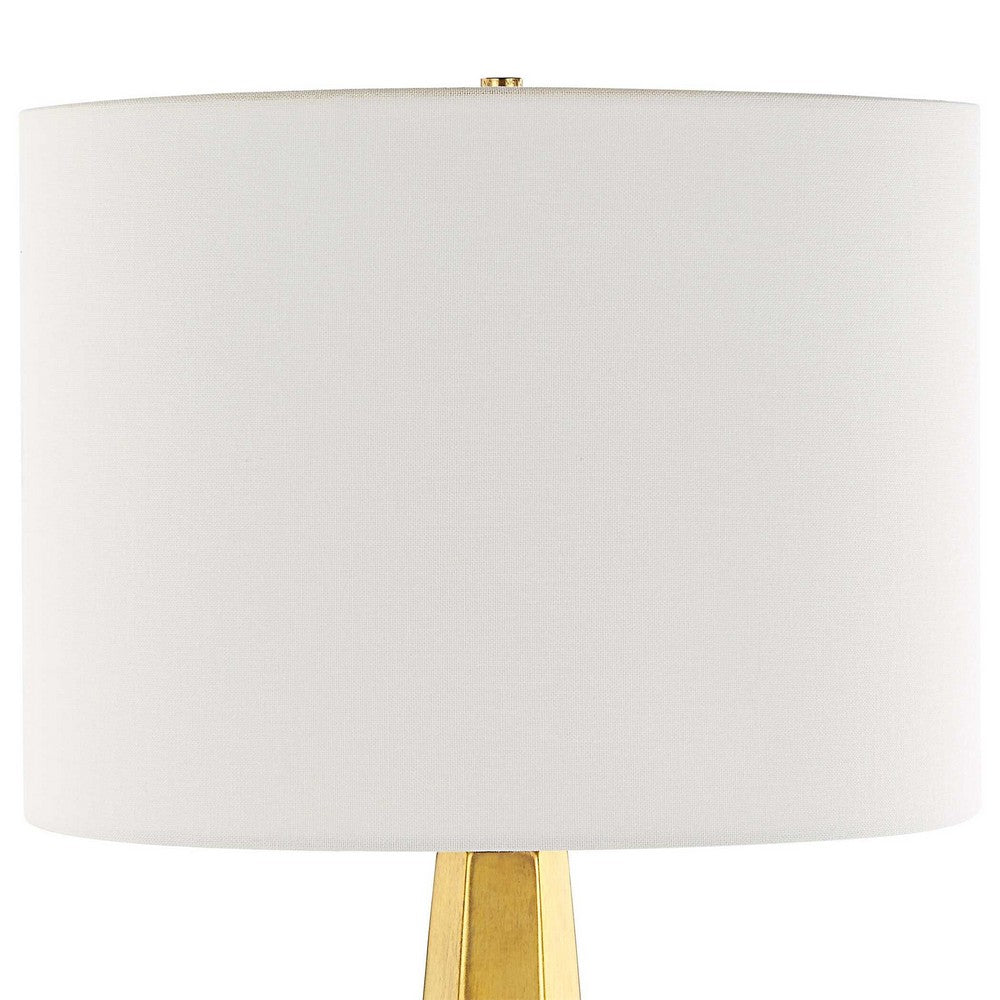 Table Lamp, White Linen Shade, Gold Ceramic Geometric Base, 28 Inch - BM346784
