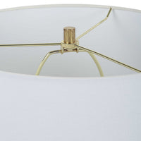 Table Lamp, White Linen Shade, Gold Ceramic Geometric Base, 28 Inch - BM346784