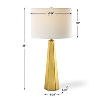 Table Lamp, White Linen Shade, Gold Ceramic Geometric Base, 28 Inch - BM346784