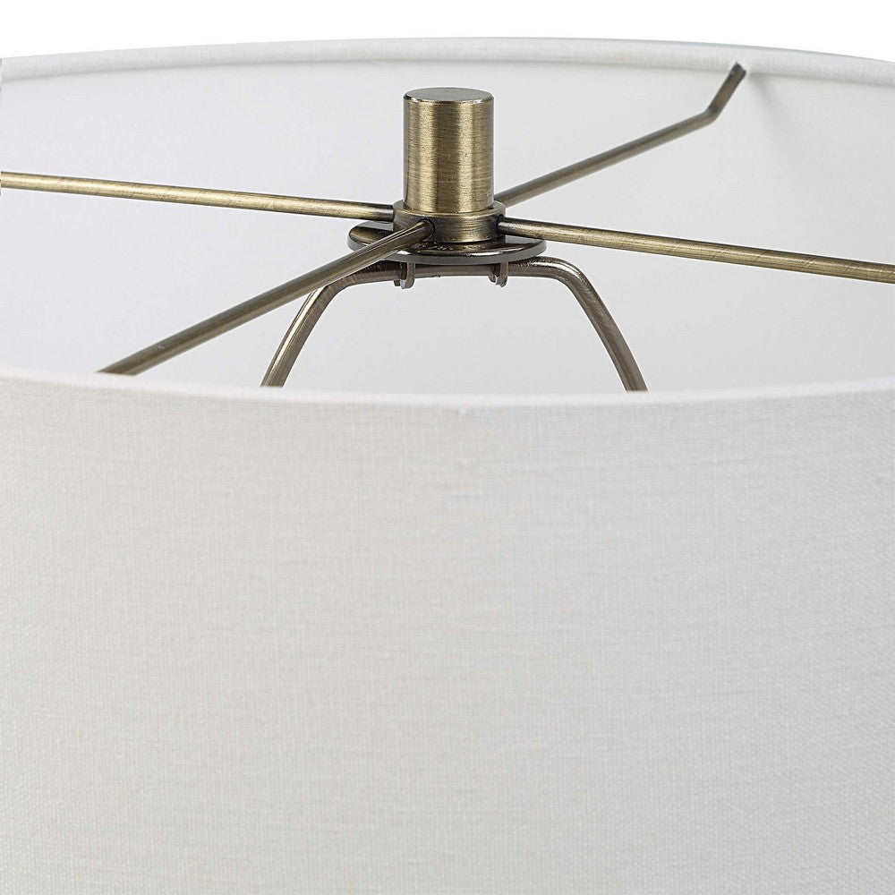Table Lamp, White Linen Shade, Ribbed Ceramic Base, Blue Green 27 Inch - BM346785