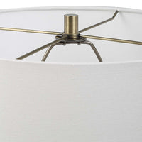 Table Lamp, White Linen Shade, Ribbed Ceramic Base, Blue Green 27 Inch - BM346785