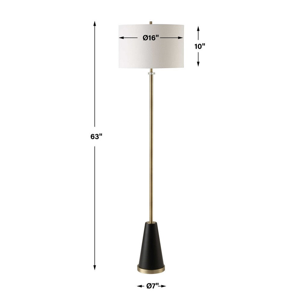 Gek Floor Lamp, Off White Linen Shade, Black Tapered Base, 63 Inch - BM346786
