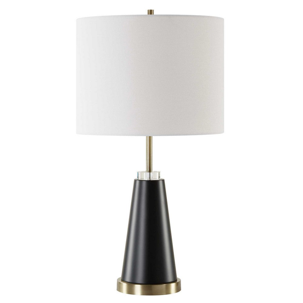 Gek Table Lamp, Off White Linen Shade, Black Tapered Base, 28 Inch - BM346787