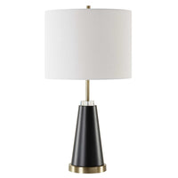 Gek Table Lamp, Off White Linen Shade, Black Tapered Base, 28 Inch - BM346787