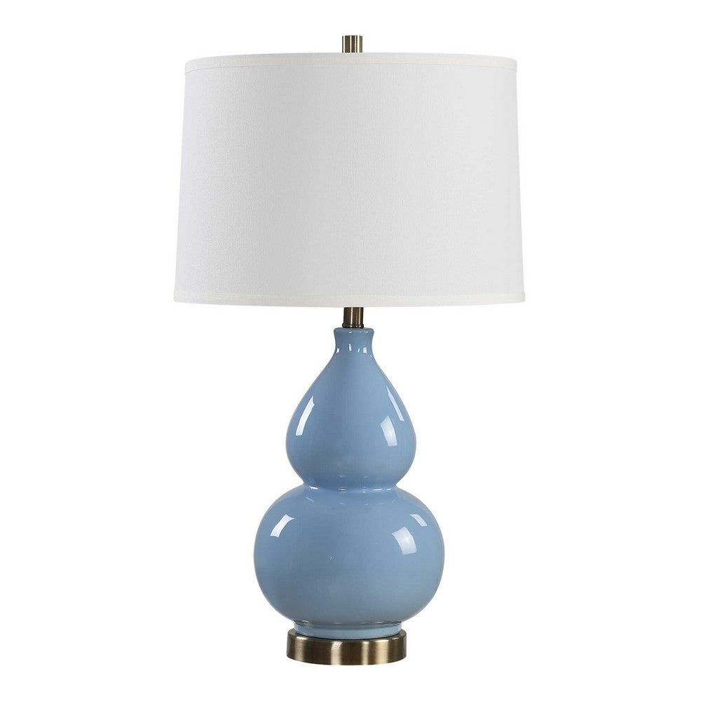 Roe Table Lamp, White Linen Shade, Blue Gourd Ceramic Body, 26 Inch - BM346789