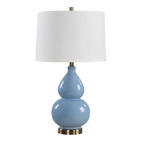 Roe Table Lamp, White Linen Shade, Blue Gourd Ceramic Body, 26 Inch - BM346789