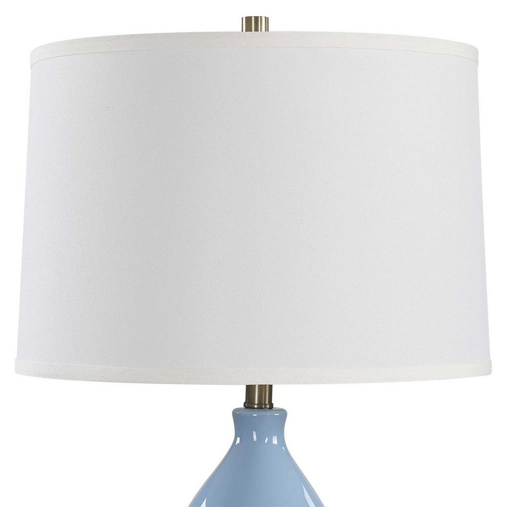 Roe Table Lamp, White Linen Shade, Blue Gourd Ceramic Body, 26 Inch - BM346789