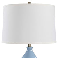 Roe Table Lamp, White Linen Shade, Blue Gourd Ceramic Body, 26 Inch - BM346789