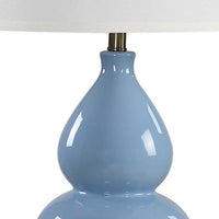 Roe Table Lamp, White Linen Shade, Blue Gourd Ceramic Body, 26 Inch - BM346789