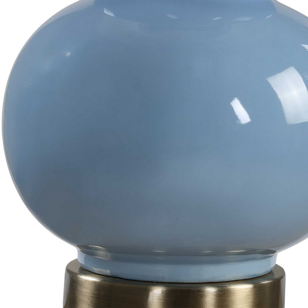 Roe Table Lamp, White Linen Shade, Blue Gourd Ceramic Body, 26 Inch - BM346789