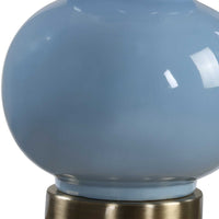 Roe Table Lamp, White Linen Shade, Blue Gourd Ceramic Body, 26 Inch - BM346789