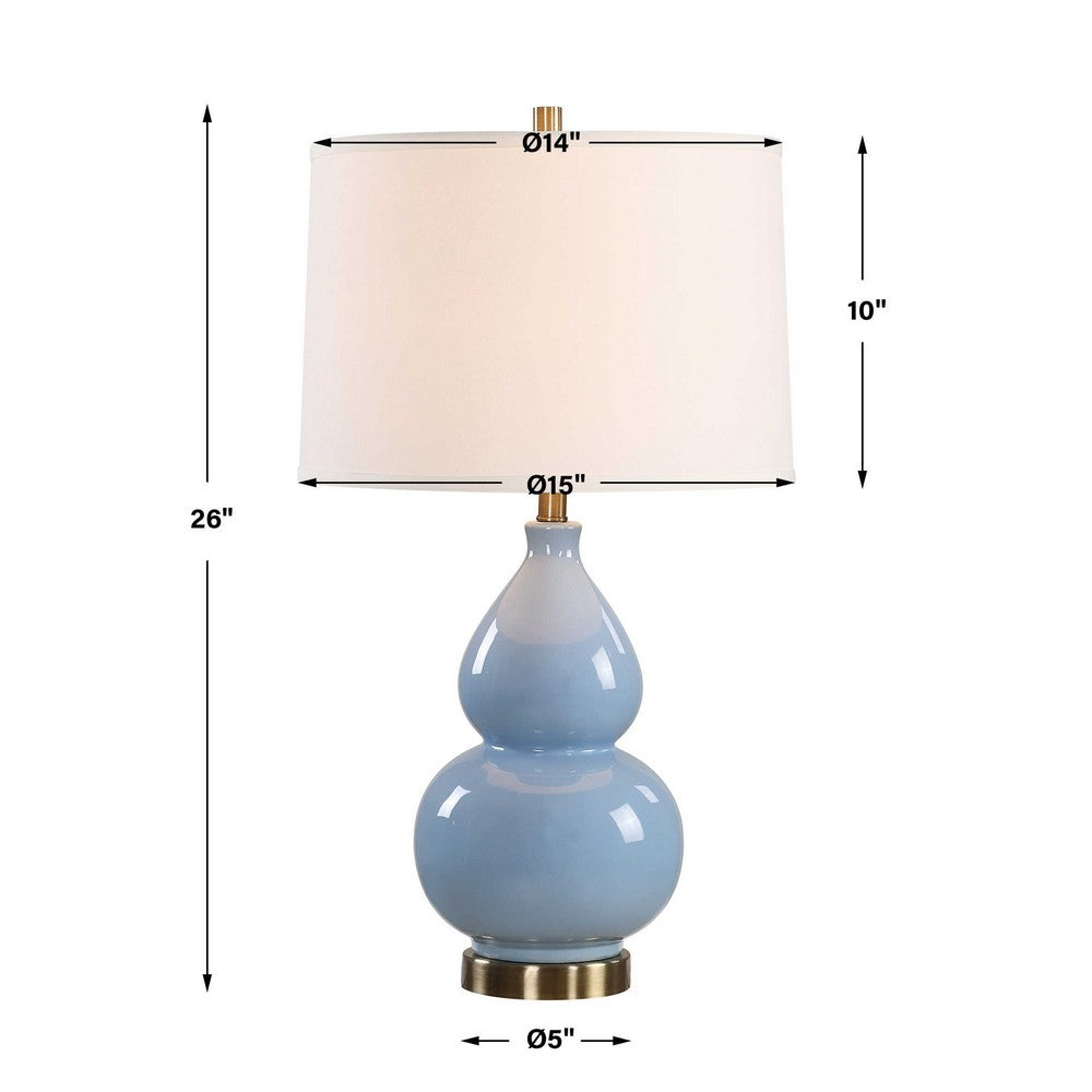 Roe Table Lamp, White Linen Shade, Blue Gourd Ceramic Body, 26 Inch - BM346789