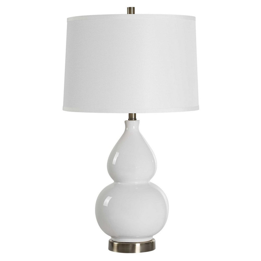 Roe Table Lamp, White Linen Shade, White Gourd Ceramic Body, 26 Inch - BM346792