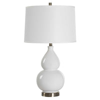 Roe Table Lamp, White Linen Shade, White Gourd Ceramic Body, 26 Inch - BM346792
