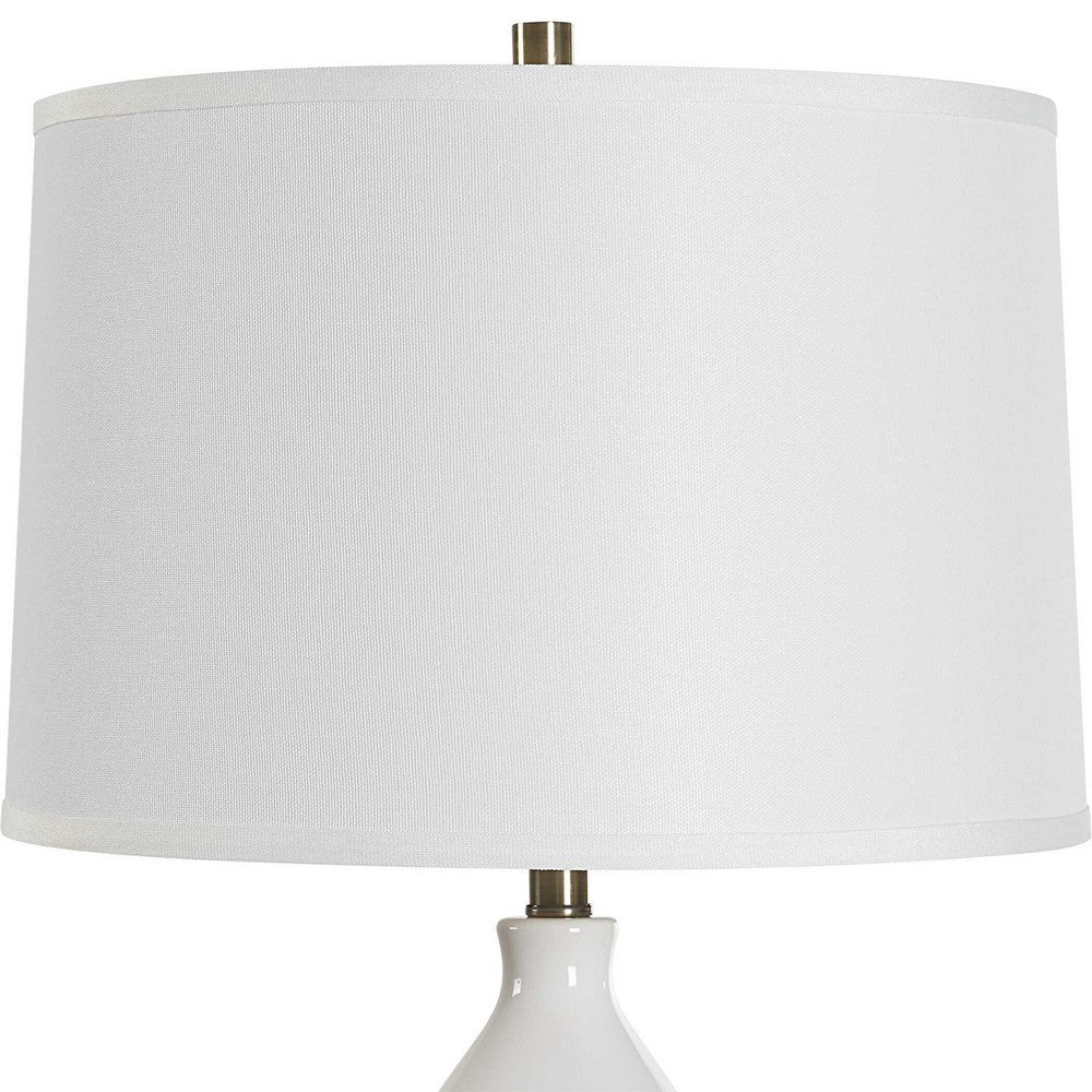 Roe Table Lamp, White Linen Shade, White Gourd Ceramic Body, 26 Inch - BM346792