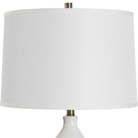 Roe Table Lamp, White Linen Shade, White Gourd Ceramic Body, 26 Inch - BM346792