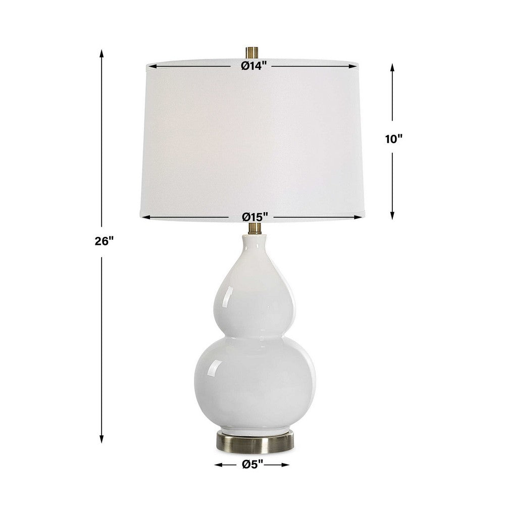 Roe Table Lamp, White Linen Shade, White Gourd Ceramic Body, 26 Inch - BM346792