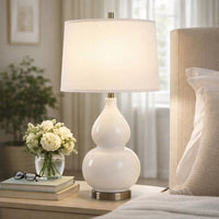 Roe Table Lamp, White Linen Shade, White Gourd Ceramic Body, 26 Inch - BM346792