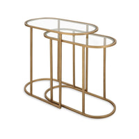 Valo 2pc Nesting Accent Table Set, Retro Glass Oval Top, Antique Brass - BM346797