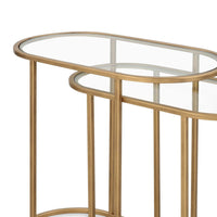 Valo 2pc Nesting Accent Table Set, Retro Glass Oval Top, Antique Brass - BM346797