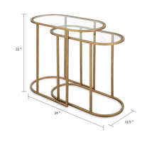 Valo 2pc Nesting Accent Table Set, Retro Glass Oval Top, Antique Brass - BM346797