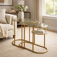 Valo 2pc Nesting Accent Table Set, Retro Glass Oval Top, Antique Brass - BM346797