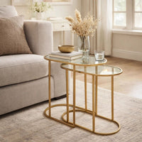 Valo 2pc Nesting Accent Table Set, Retro Glass Oval Top, Antique Brass - BM346797