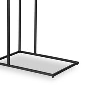 Kez Accent Table, 18 Inch White Real Marble Top, Black C Shape Metal Frame - BM346799