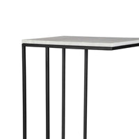 Kez Accent Table, 18 Inch White Real Marble Top, Black C Shape Metal Frame - BM346799