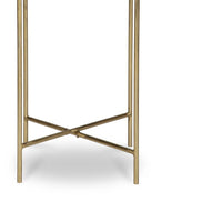 Raya Accent End Table, 16 Inch Round Travertine Top, Gold Iron Frame - BM346800