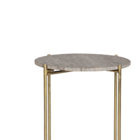 Raya Accent End Table, 16 Inch Round Travertine Top, Gold Iron Frame - BM346800