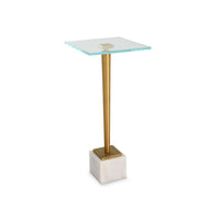 Lemy Accent Table, 11 Inch Square Glass Top, White Marble, Retro Brass - BM346801