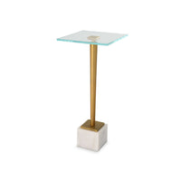 Lemy Accent Table, 11 Inch Square Glass Top, White Marble, Retro Brass - BM346801