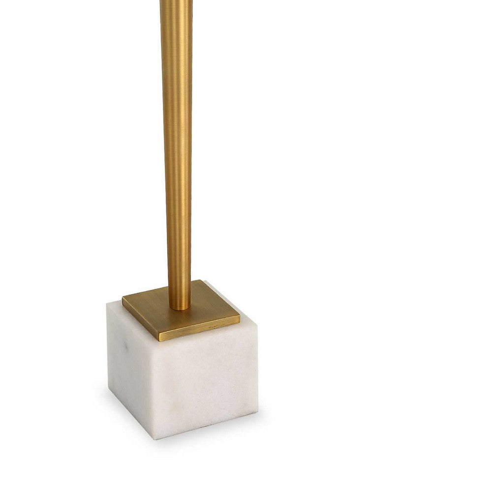 Lemy Accent Table, 11 Inch Square Glass Top, White Marble, Retro Brass - BM346801