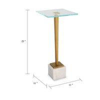 Lemy Accent Table, 11 Inch Square Glass Top, White Marble, Retro Brass - BM346801