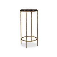 Hex Accent Table, 12 Inch Round Recycled Glass Top, Gold Iron Frame - BM346802
