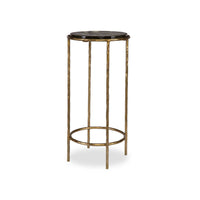 Hex Accent Table, 12 Inch Round Recycled Glass Top, Gold Iron Frame - BM346802