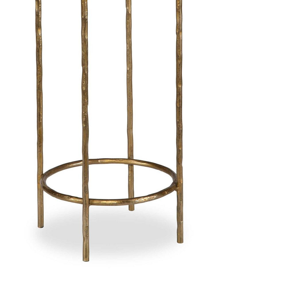 Hex Accent Table, 12 Inch Round Recycled Glass Top, Gold Iron Frame - BM346802